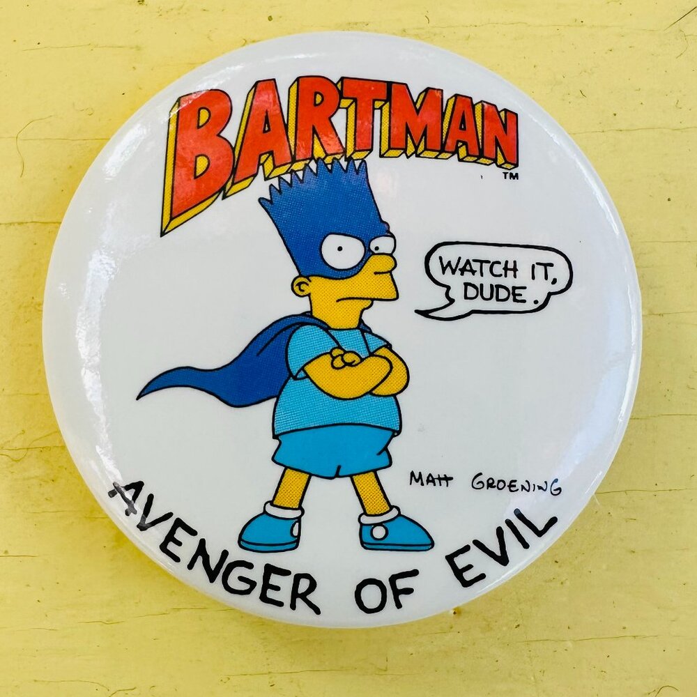 Vintage Simpson's Buttons, Bart Simpson, Homer Simpson, Novelty pin, NOS 1990s